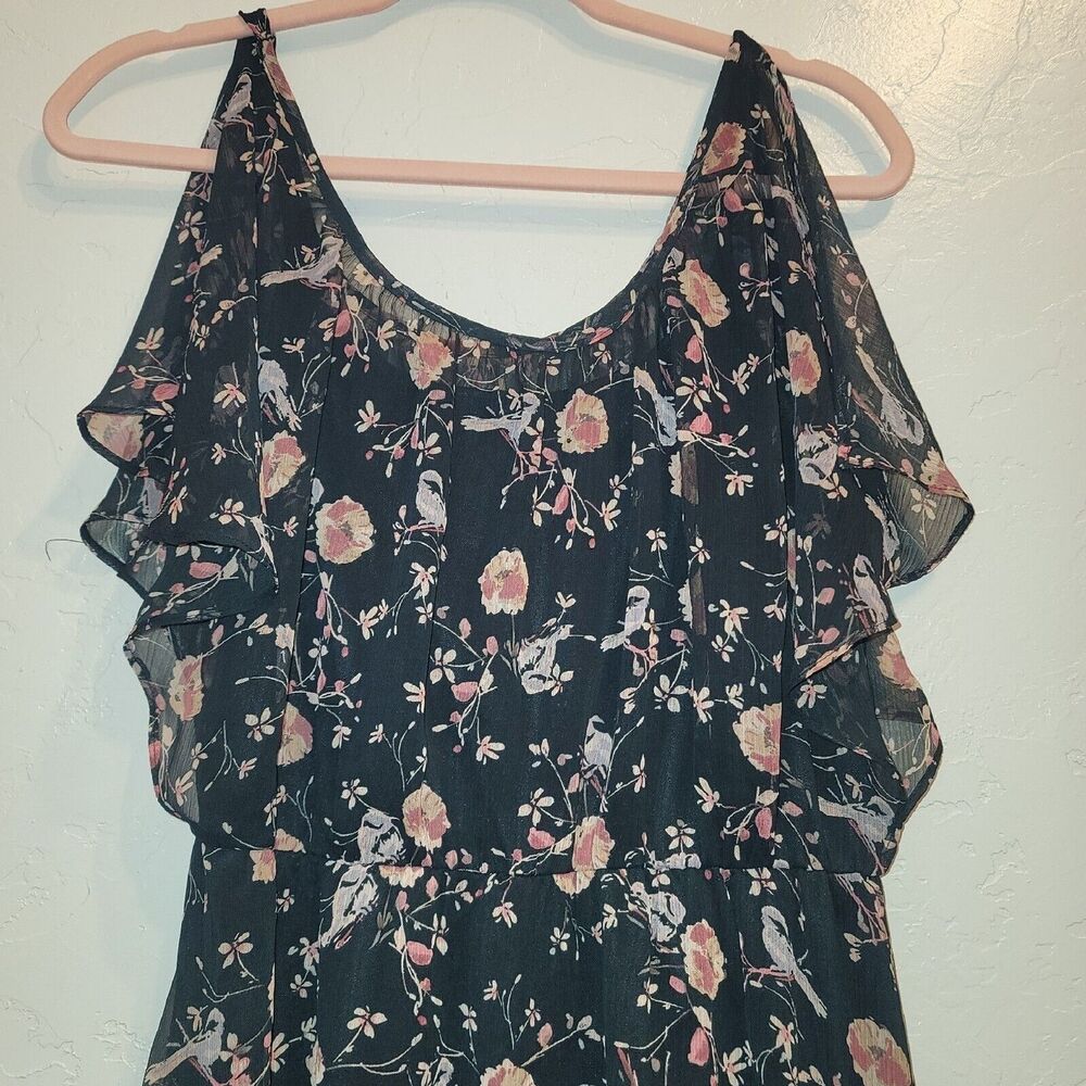 Lauren Conrad Womens Sz 10 Black Floral Maxi Dress Flutter Sleeve Lined Summer - Picture 2 of 5